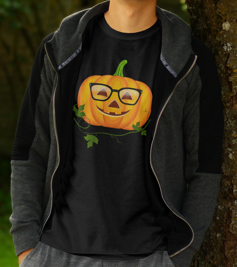 Nerdy Glasses Pumpkin Emoji With Vines T-Shirt