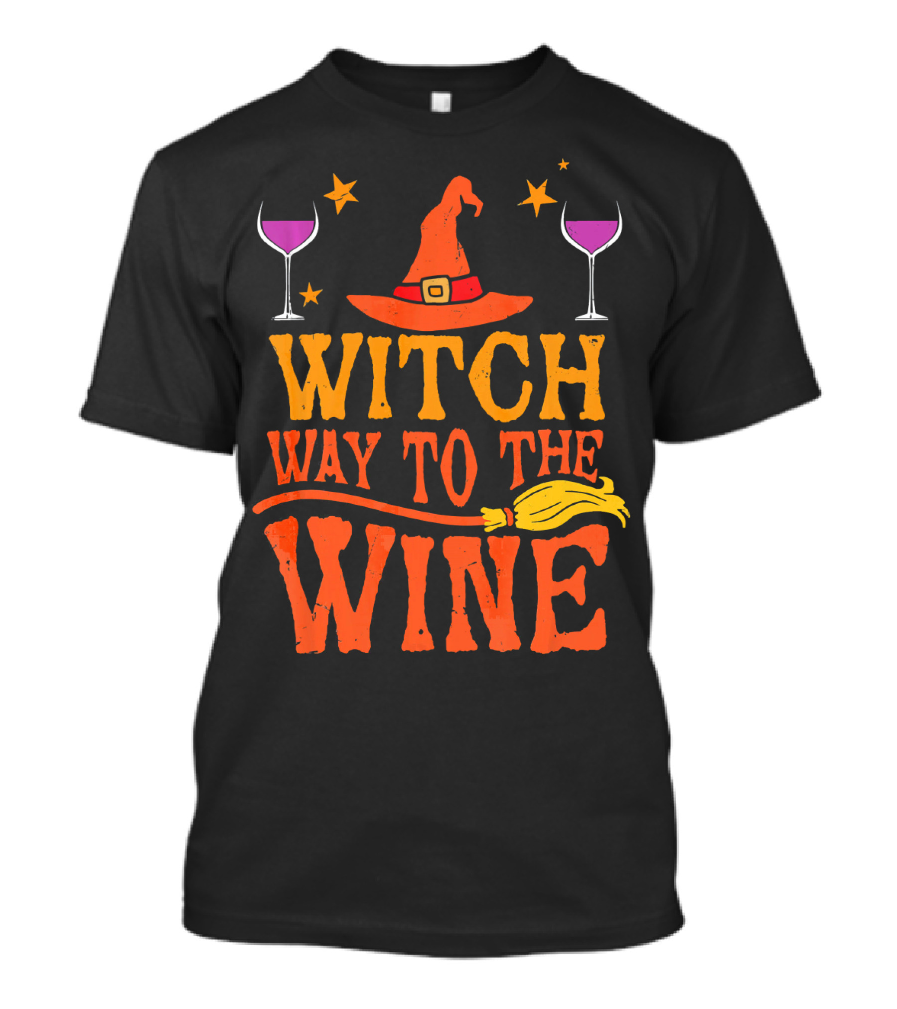Witch Way To The Wine With Hat, Stars, Glasses, And Broomstick T-Shirt