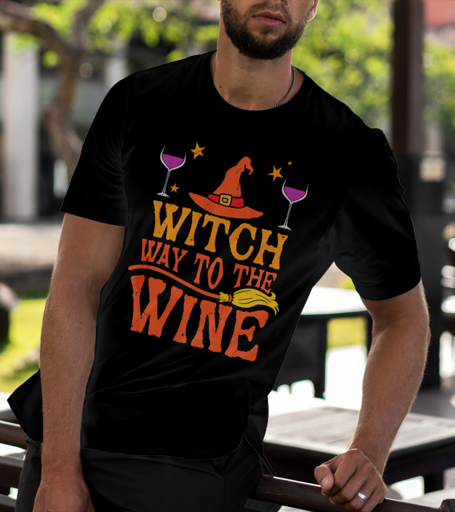 Witch Way To The Wine With Hat, Stars, Glasses, And Broomstick T-Shirt