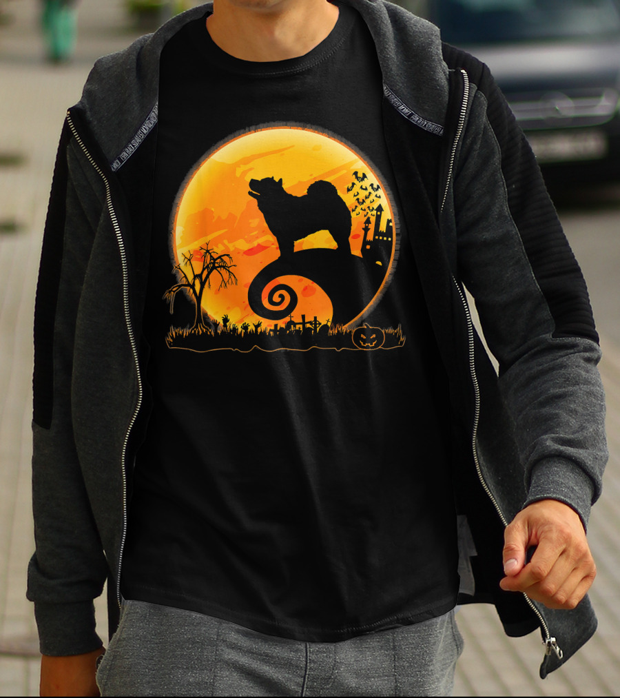 Chow Chow Dog Halloween Moon Silhouette Jack-O'-Lantern T-Shirt