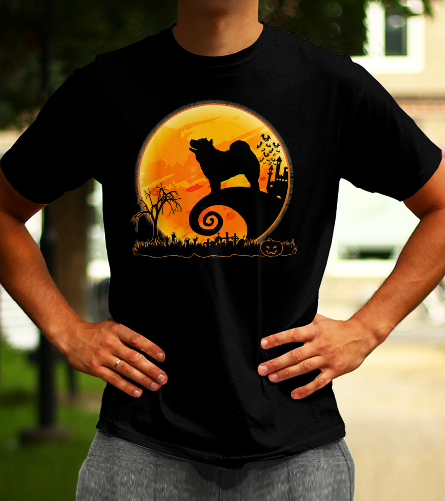 Chow Chow Dog Halloween Moon Silhouette Jack-O'-Lantern T-Shirt