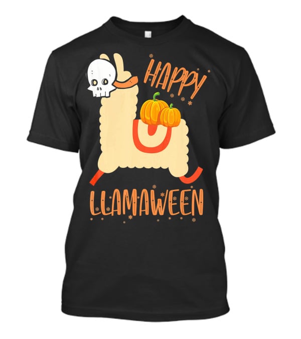 Happy Llamaween Funny Halloween Llama With Pumpkins T-Shirt