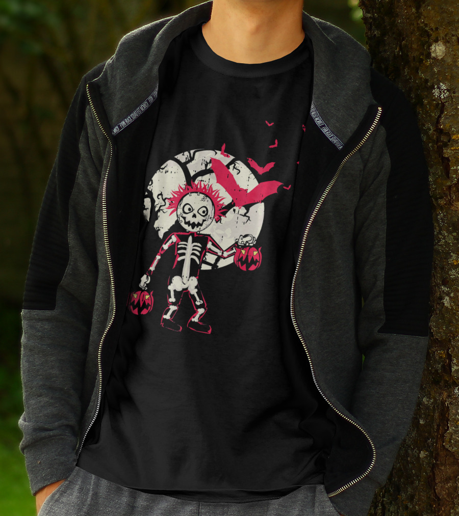 Zombie Skeleton Moon Bats Pumpkin Cool T-Shirt