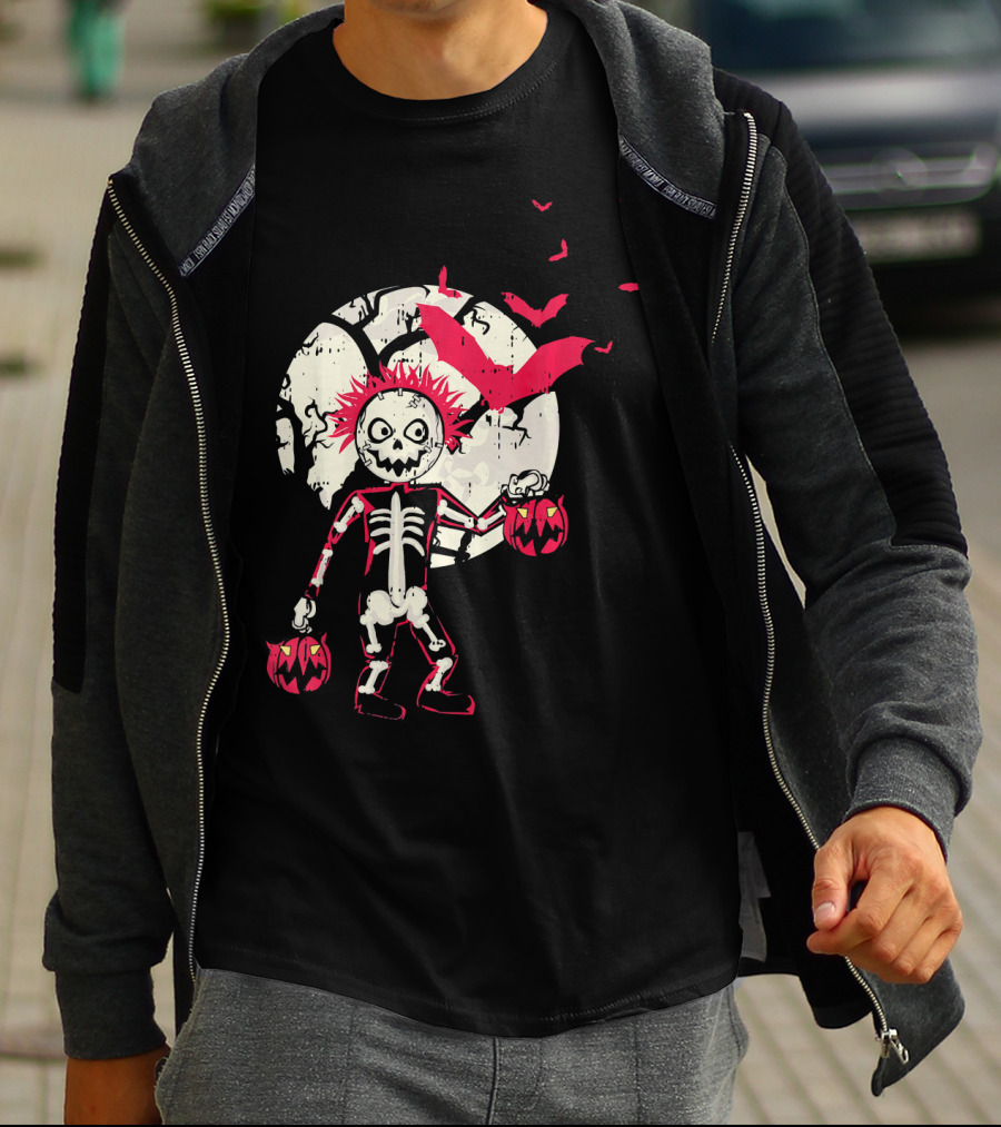 Zombie Skeleton Moon Bats Pumpkin Cool T-Shirt