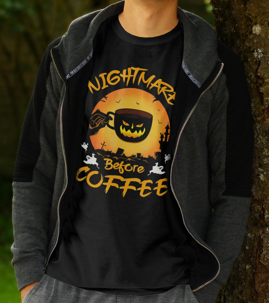 Nightmare Before Coffee Halloween Mug And Ghosts Spooky T-Shirt