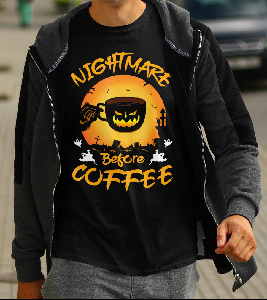 Nightmare Before Coffee Halloween Mug And Ghosts Spooky T-Shirt