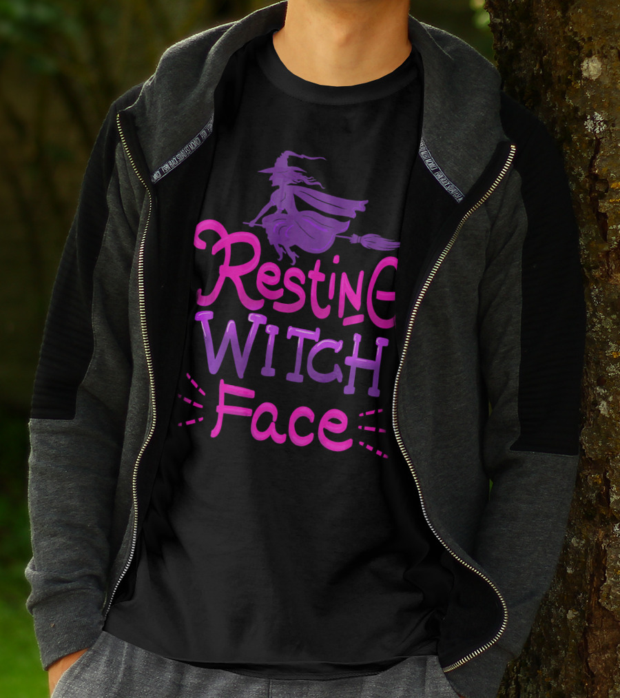 Resting Witch Face Halloween Broomstick T-Shirt
