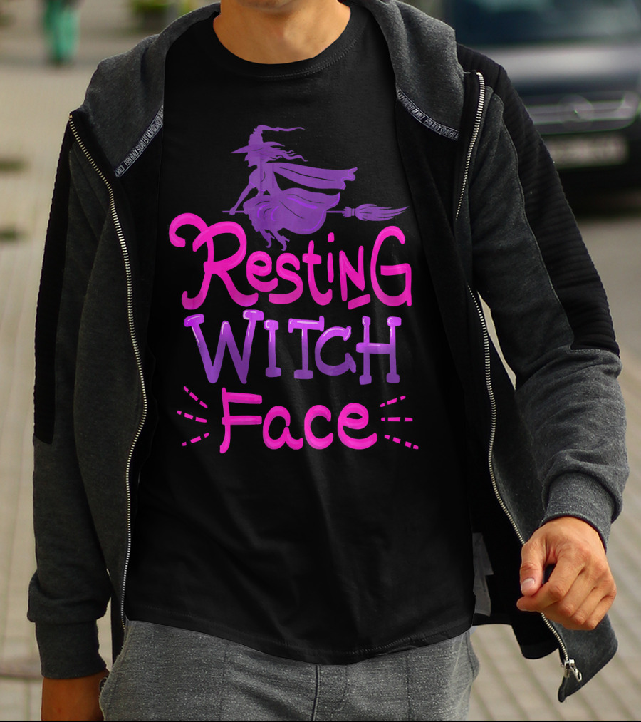 Resting Witch Face Halloween Broomstick T-Shirt