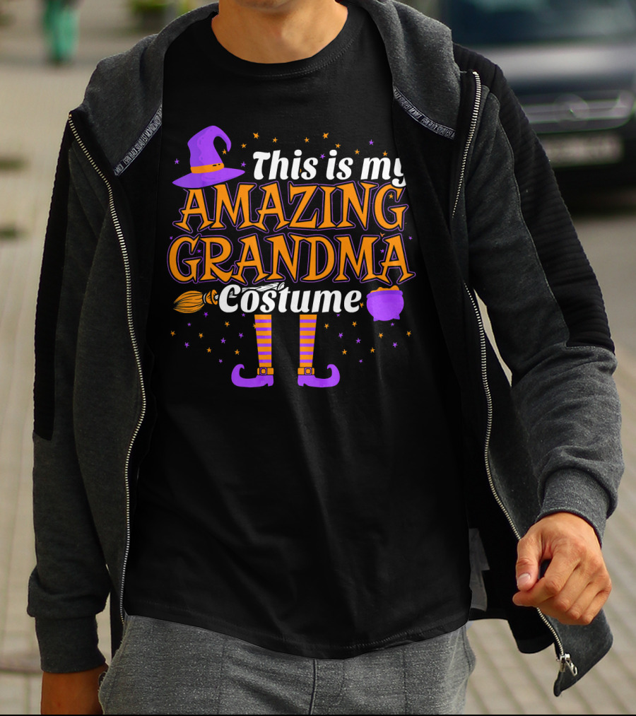 This Is My Amazing Grandma Costume Witch Hat Broom Cauldron Halloween T-Shirt