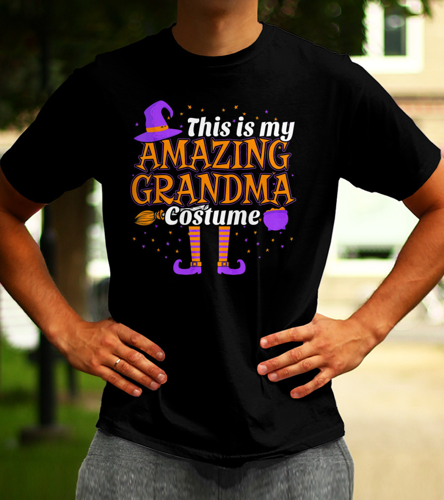 This Is My Amazing Grandma Costume Witch Hat Broom Cauldron Halloween T-Shirt