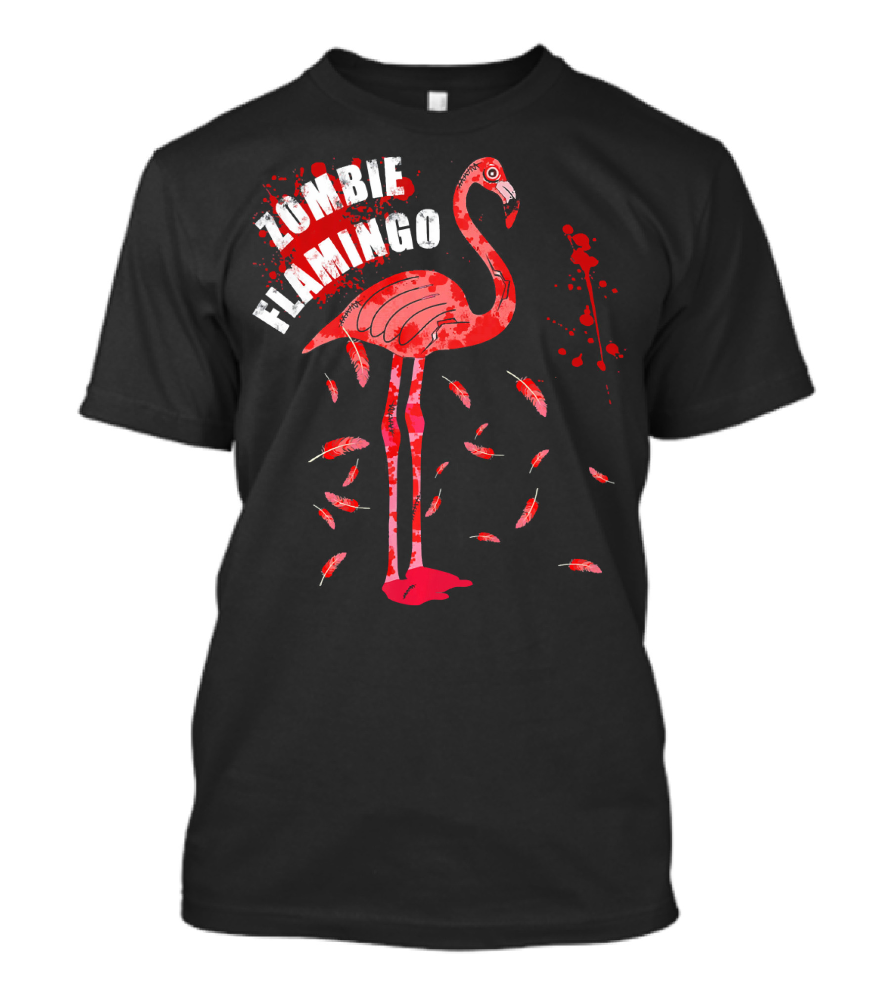 Zombie Flamingo Bird Feathers Splatter T-Shirt
