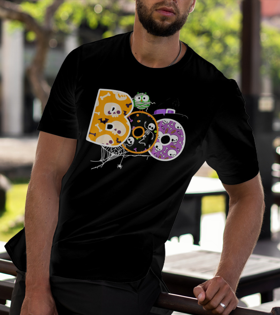Boo Halloween Skeleton Spider Web Mummy Spooky T-Shirt
