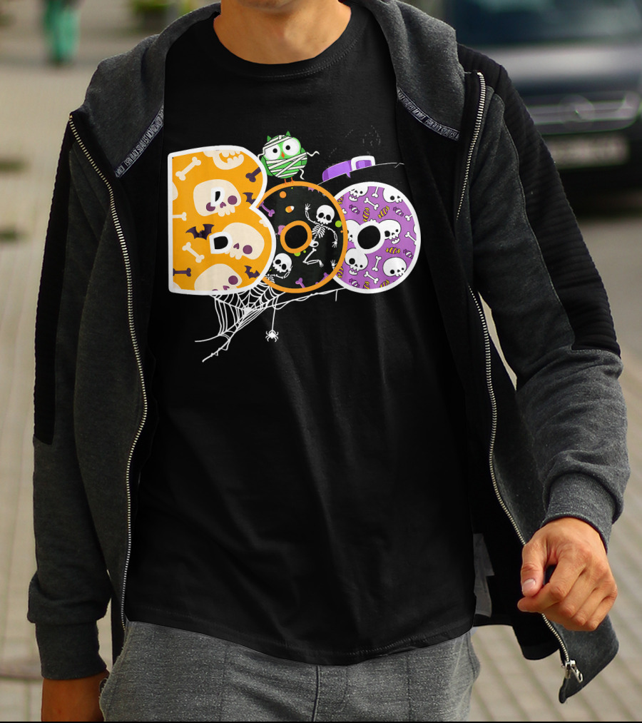 Boo Halloween Skeleton Spider Web Mummy Spooky T-Shirt