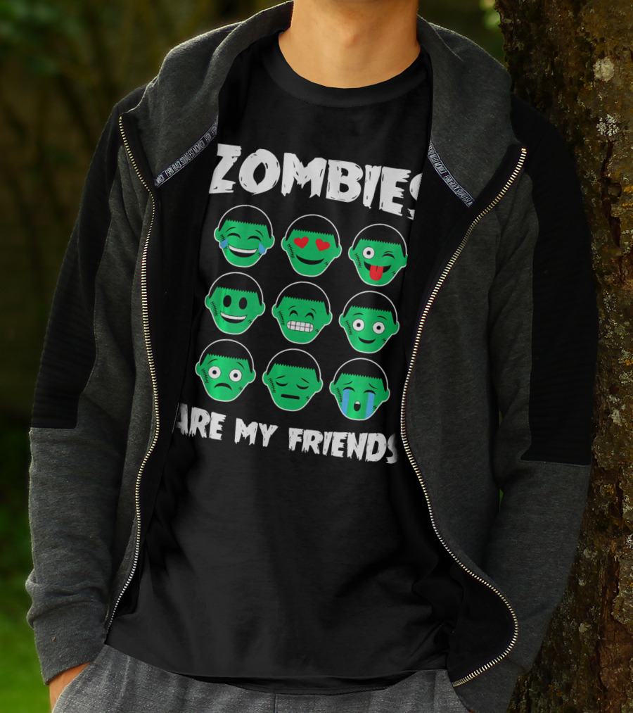 Zombies Are My Friends Funny Zombie Emoji Collection T-Shirt