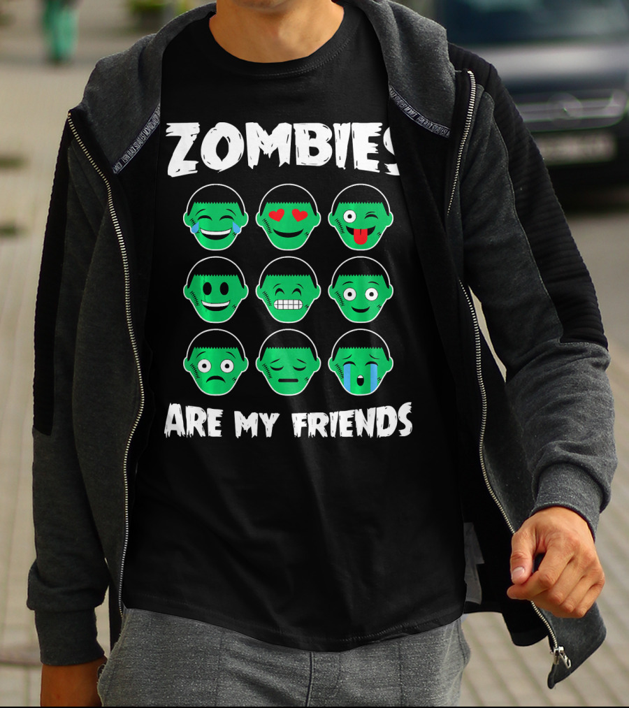 Zombies Are My Friends Funny Zombie Emoji Collection T-Shirt