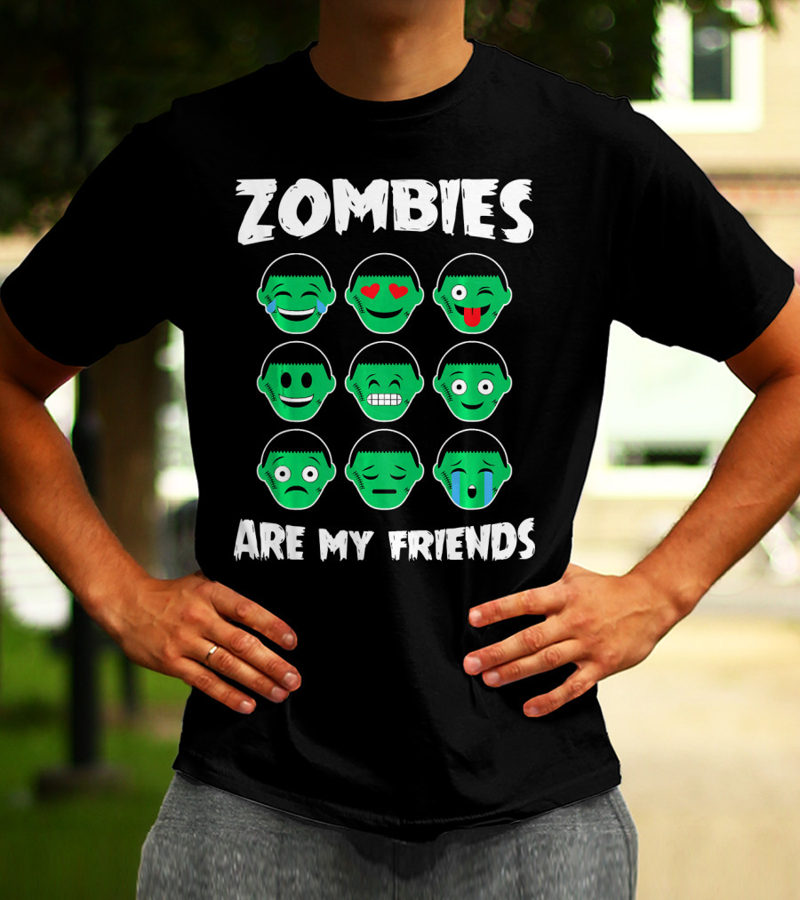 Zombies Are My Friends Funny Zombie Emoji Collection T-Shirt