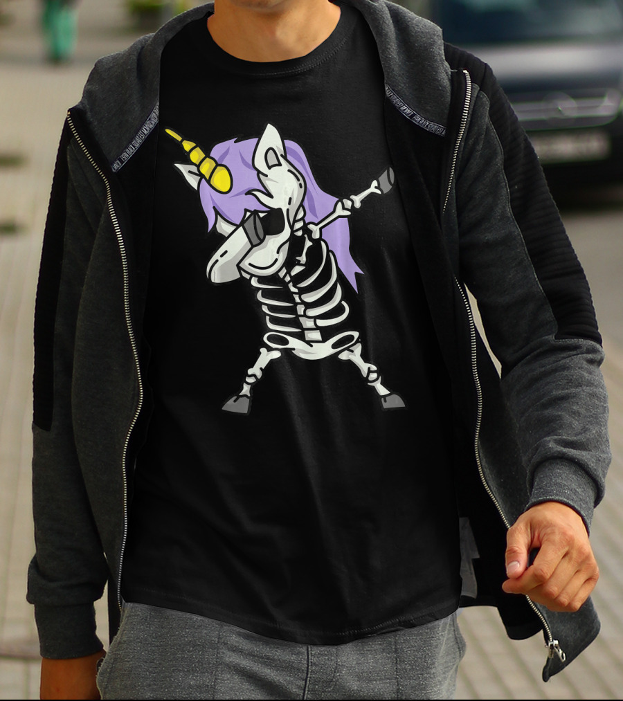 Skeleton Unicorn Dabbing Scary Cool Halloween Co T-Shirt