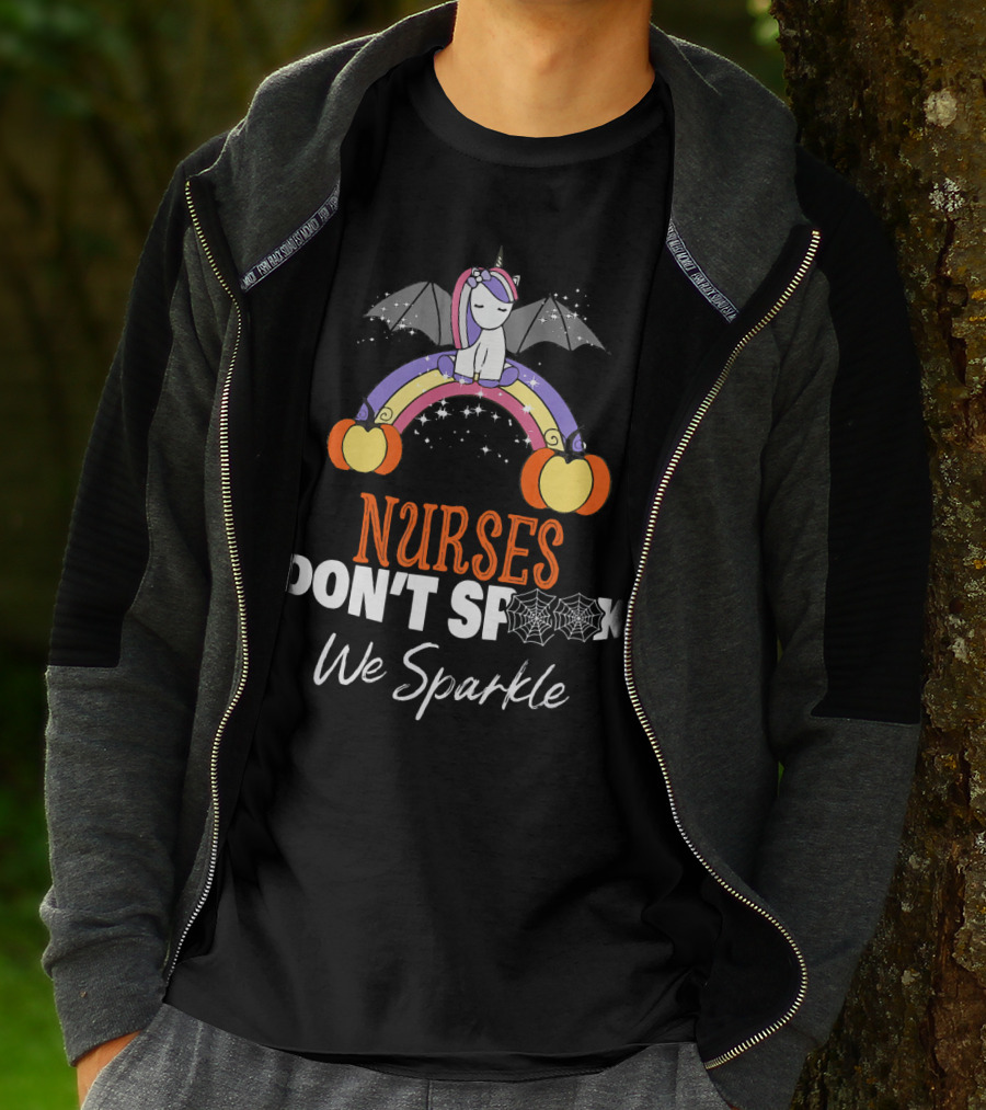 Nurses Don't Spook We Sparkle Halloween Unicorn Rainbow T-Shirt