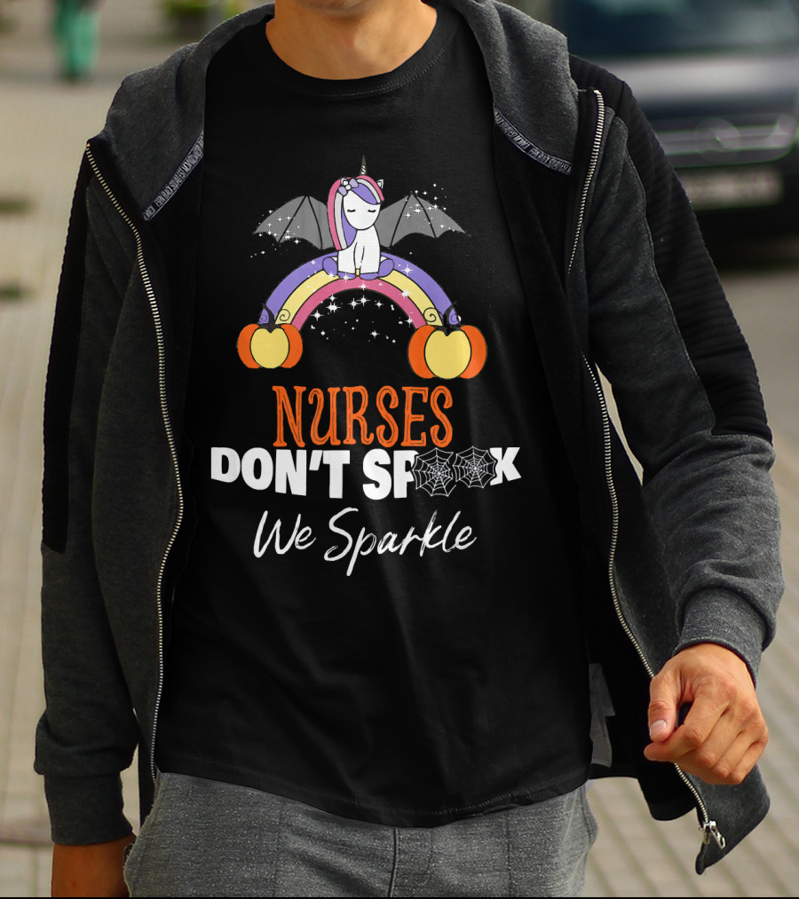Nurses Don't Spook We Sparkle Halloween Unicorn Rainbow T-Shirt