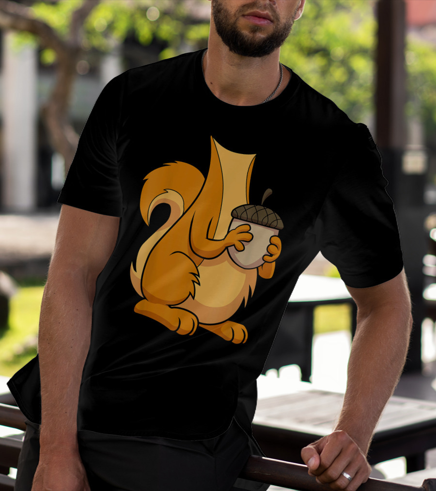 Squirrel Holding Acorn Cartoon T-Shirt