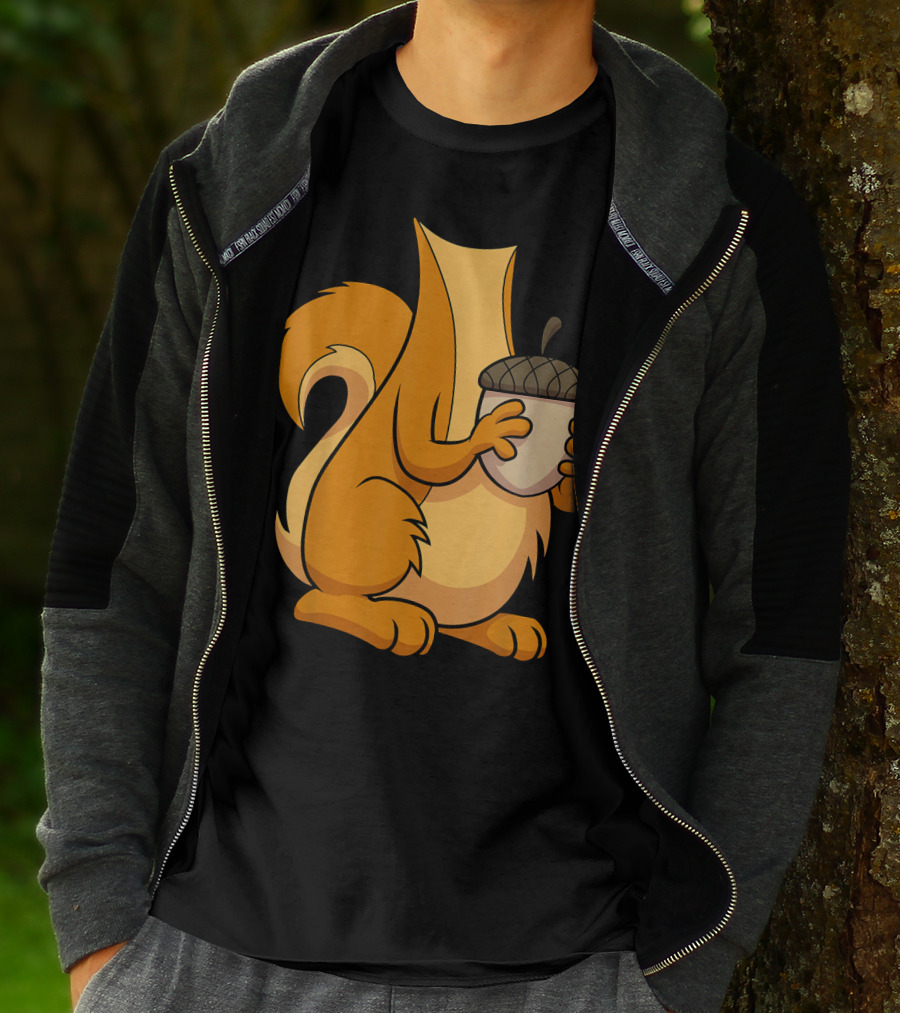 Squirrel Holding Acorn Cartoon T-Shirt