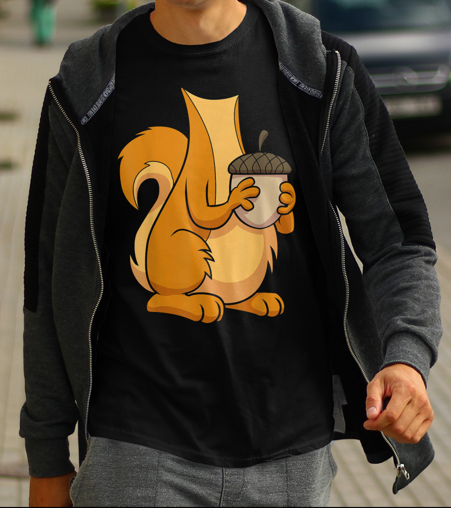 Squirrel Holding Acorn Cartoon T-Shirt