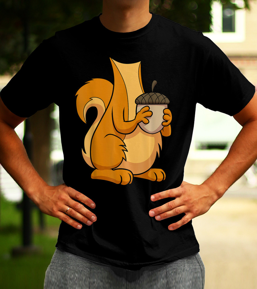 Squirrel Holding Acorn Cartoon T-Shirt