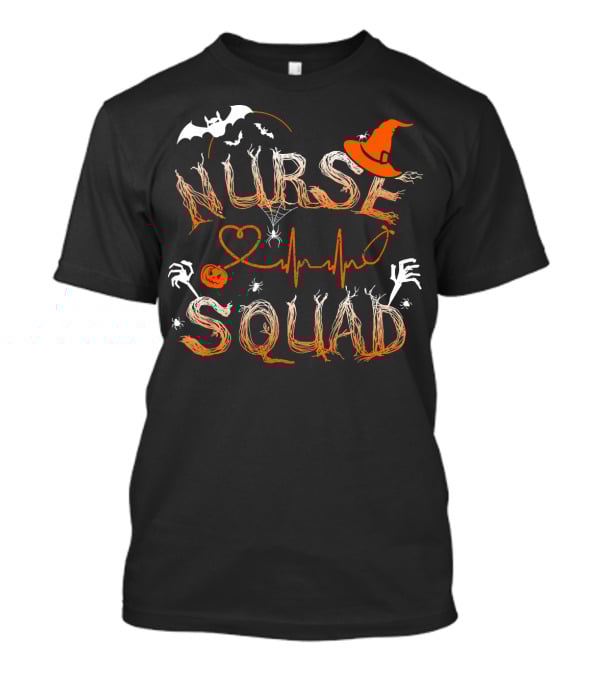 Nurse Squad Halloween Theme With Witch Hat And Bat Elements T-Shirt