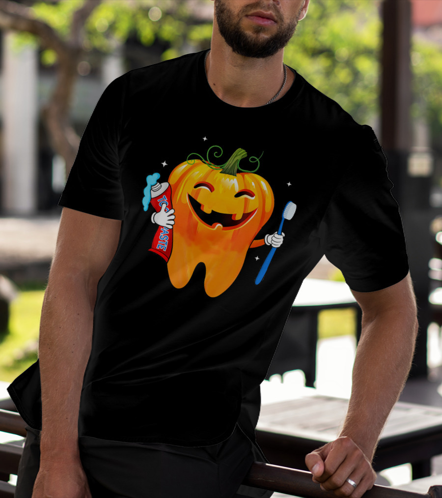 Dental Toothpaste Halloween Pumpkin With Toothbrush T-Shirt