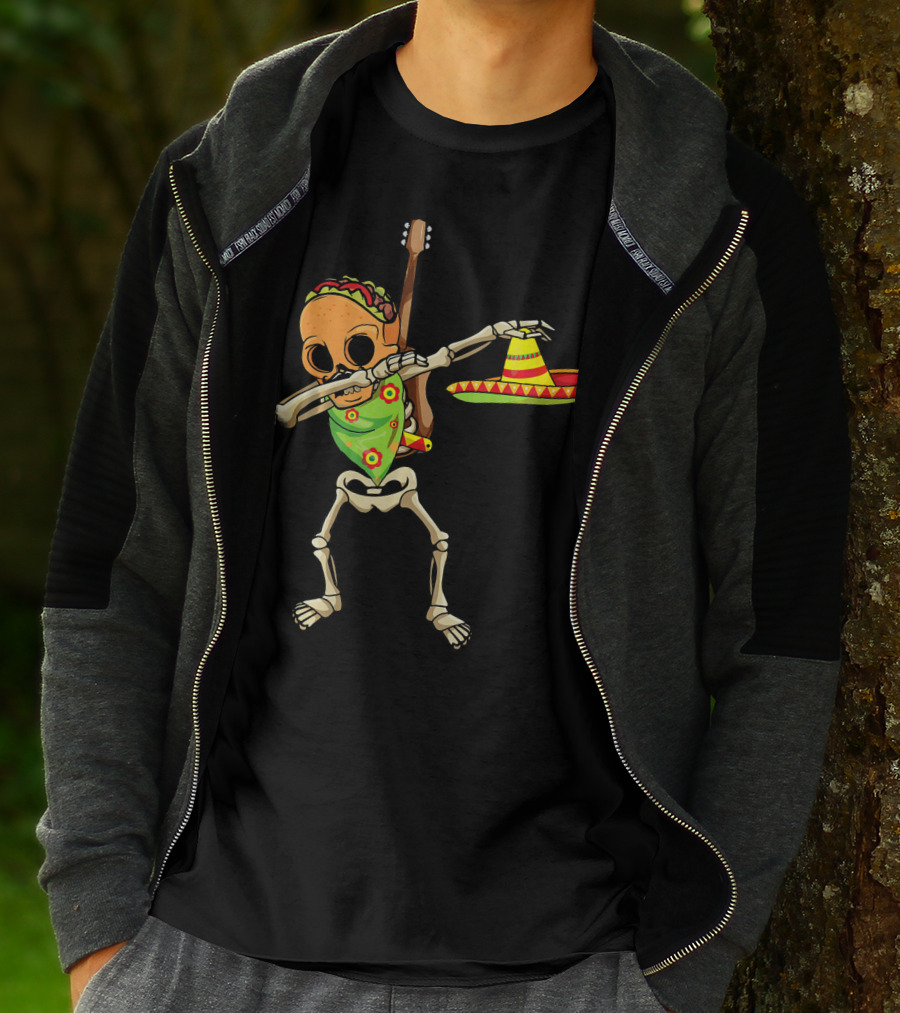 Dabbing Skeleton Taco Halloween Dia De Los Muertos Sombrero T-Shirt