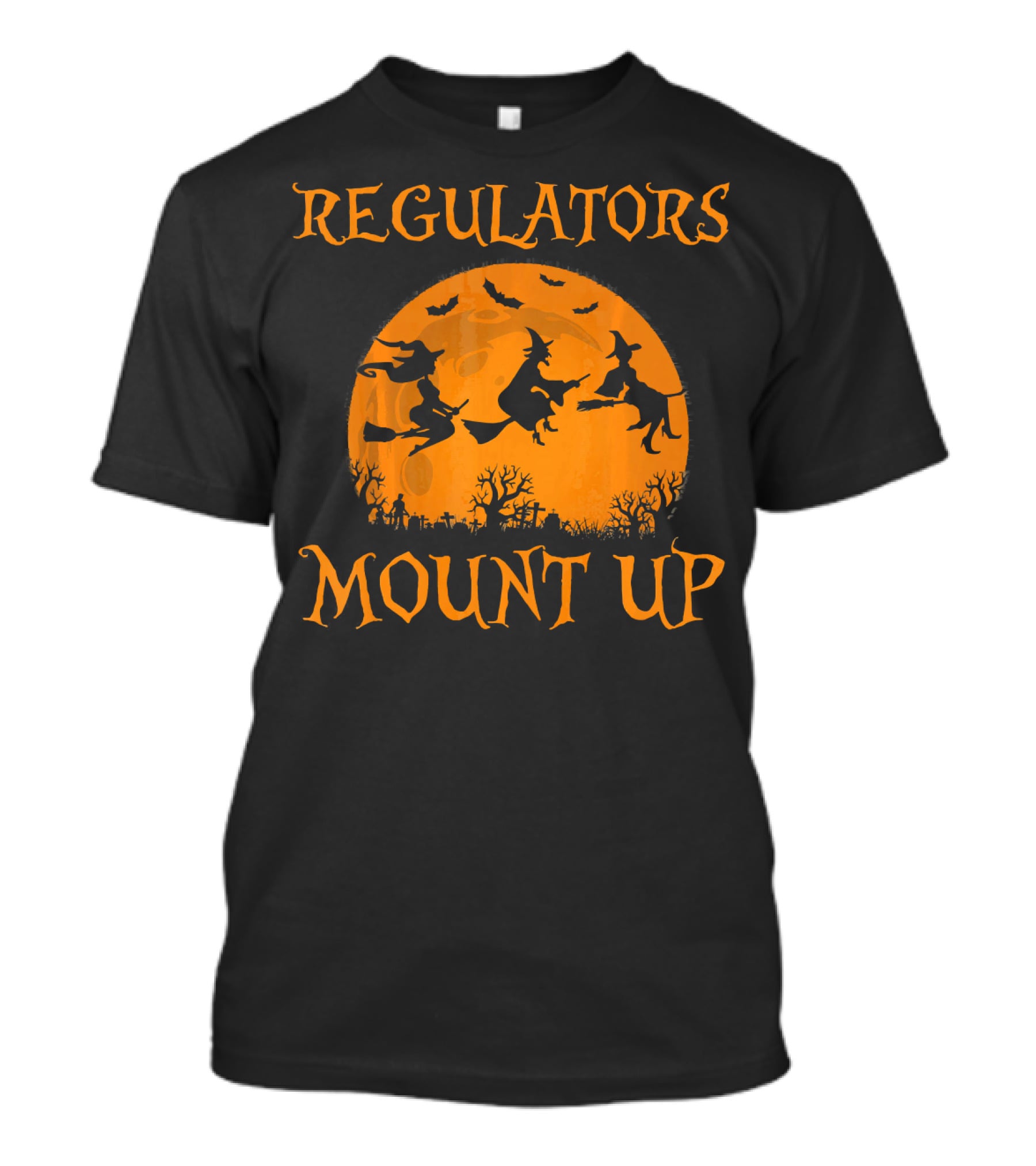 Regulators Mount Up Halloween Witch Flying Broomsticks Moon Scene T-Shirt