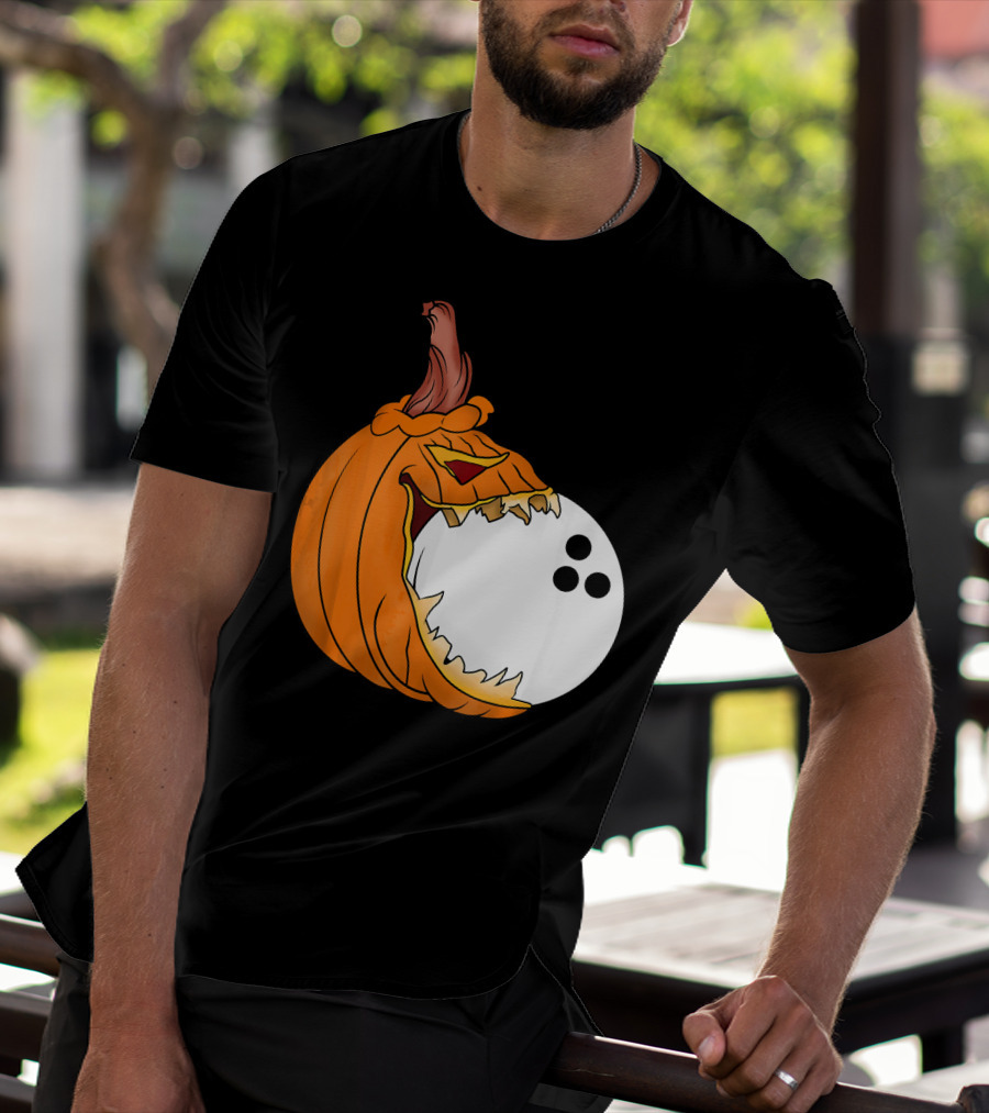 Pumpkin Carving Eating Bowling Ball Halloween Fun T-Shirt