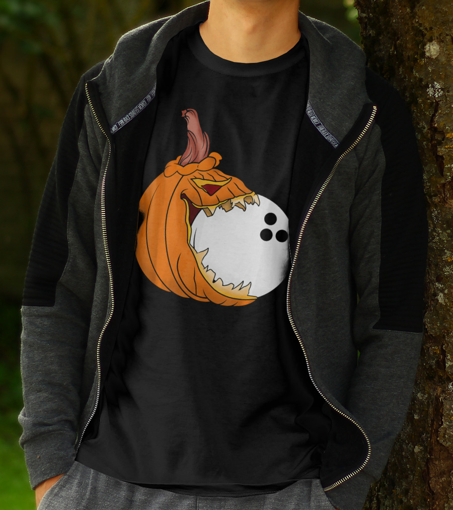 Pumpkin Carving Eating Bowling Ball Halloween Fun T-Shirt