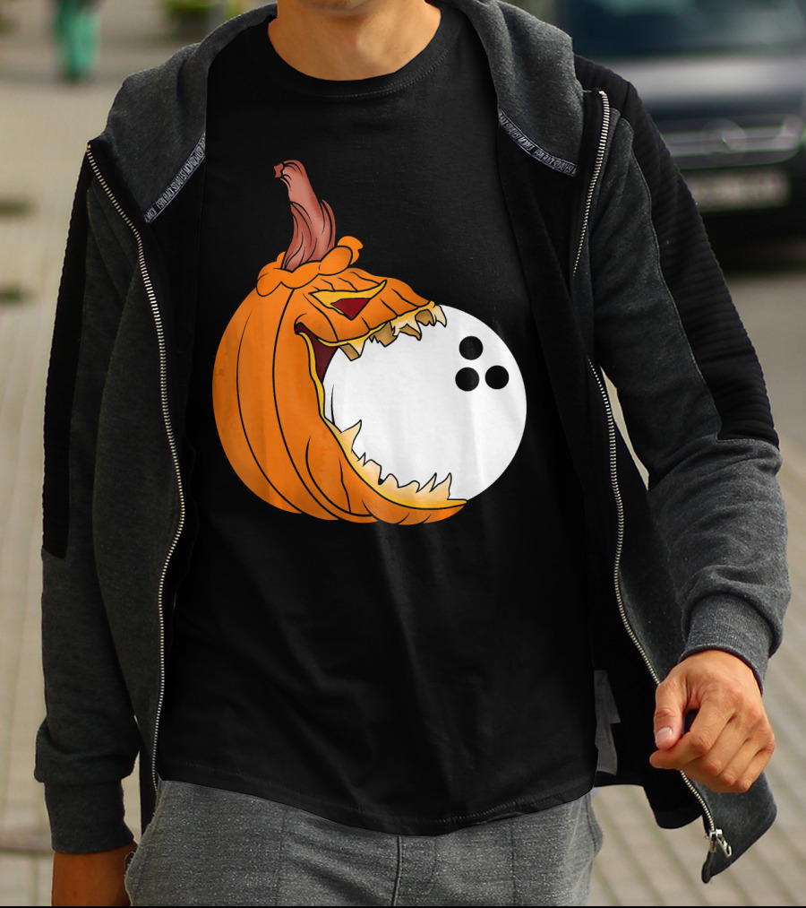 Pumpkin Carving Eating Bowling Ball Halloween Fun T-Shirt