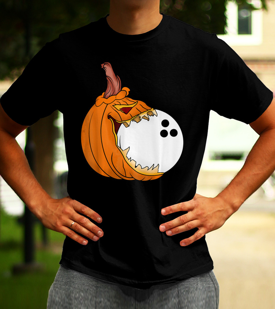 Pumpkin Carving Eating Bowling Ball Halloween Fun T-Shirt