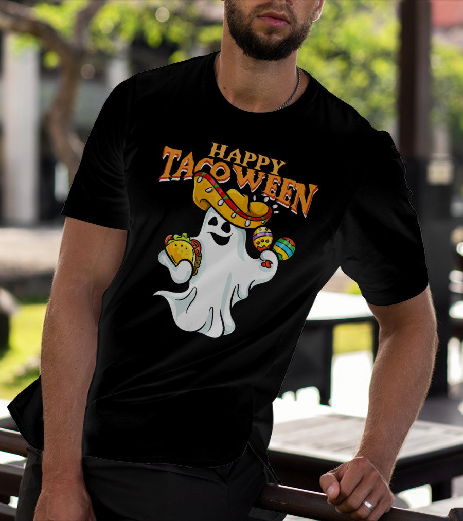 Happy Tacoween Halloween Mexico Mexica Ghost Sombrero Taco Balloon T-Shirt