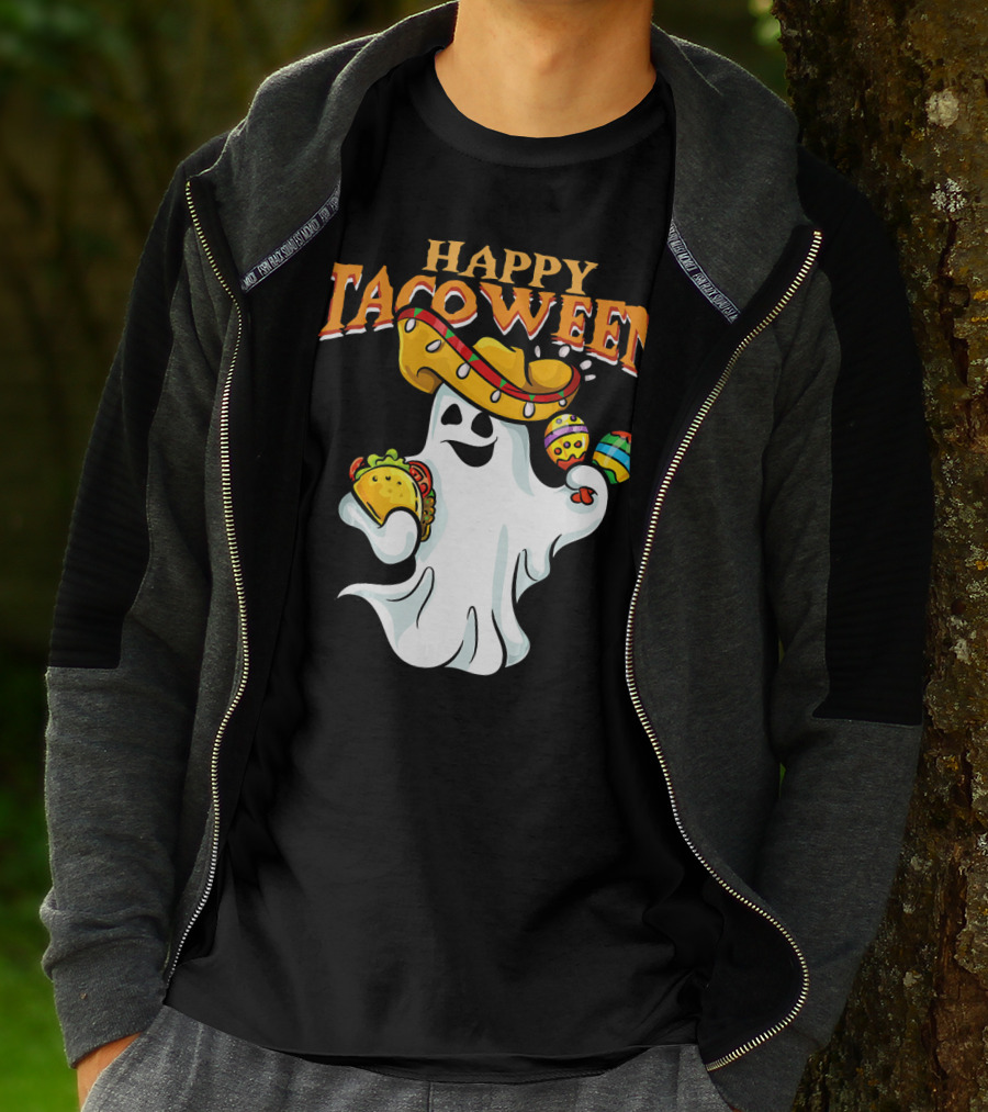 Happy Tacoween Halloween Mexico Mexica Ghost Sombrero Taco Balloon T-Shirt