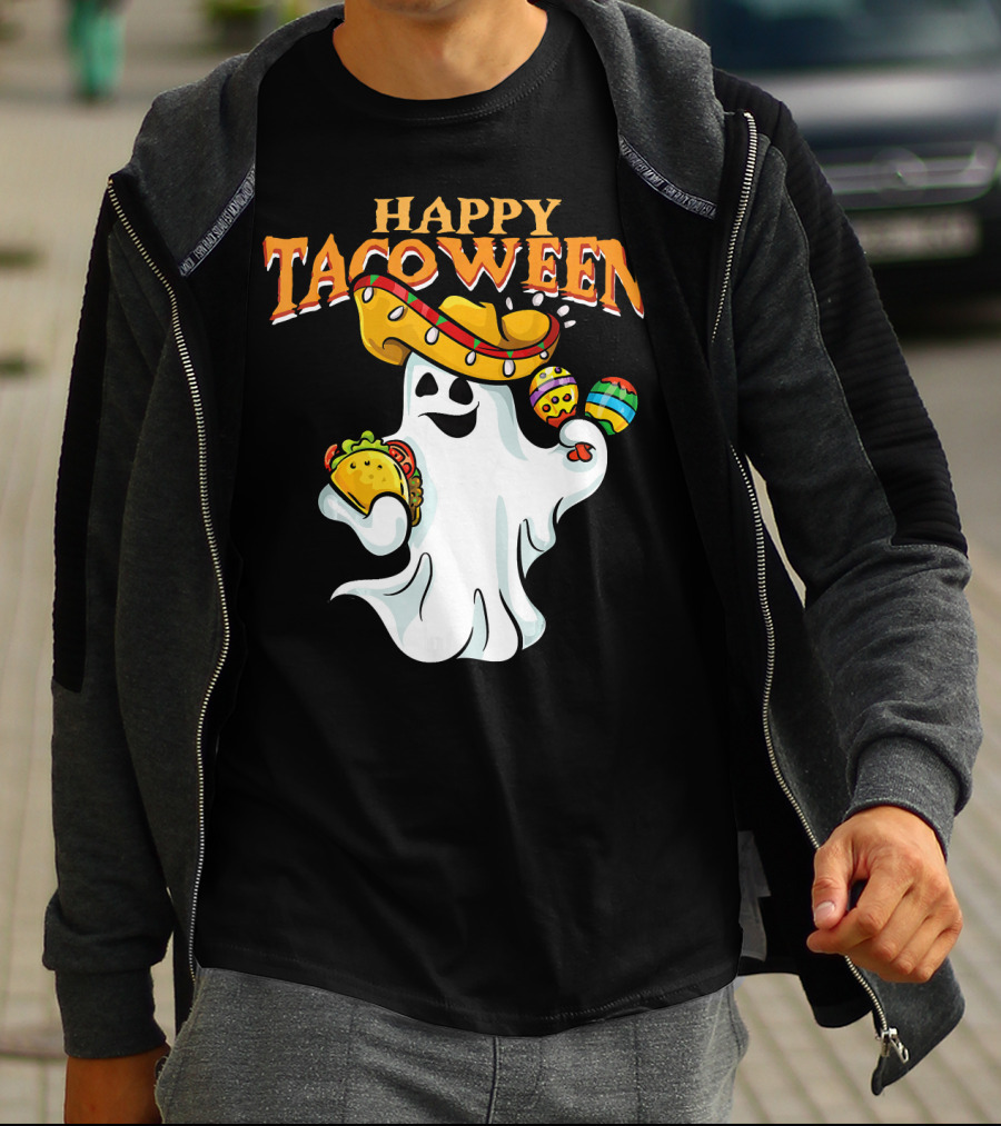 Happy Tacoween Halloween Mexico Mexica Ghost Sombrero Taco Balloon T-Shirt