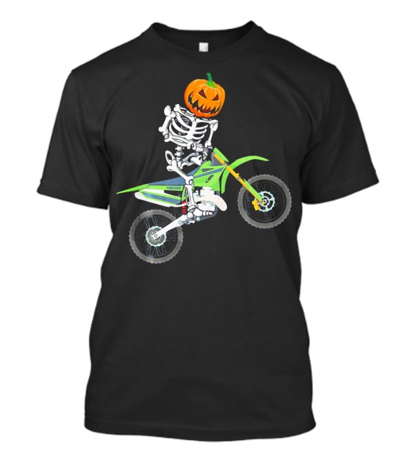 Skeleton Dirt Bike Halloween Pumpkin Rider T-Shirt