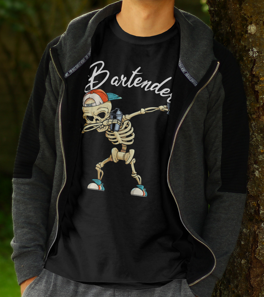 Bartender Skeleton Dab With Shaker And Glass T-Shirt