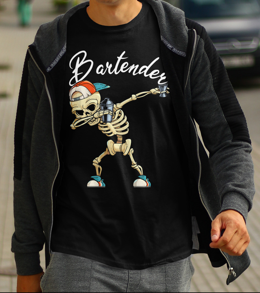 Bartender Skeleton Dab With Shaker And Glass T-Shirt