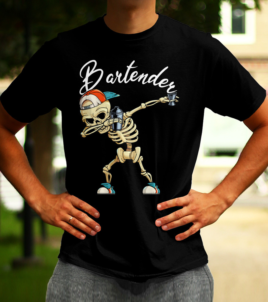 Bartender Skeleton Dab With Shaker And Glass T-Shirt