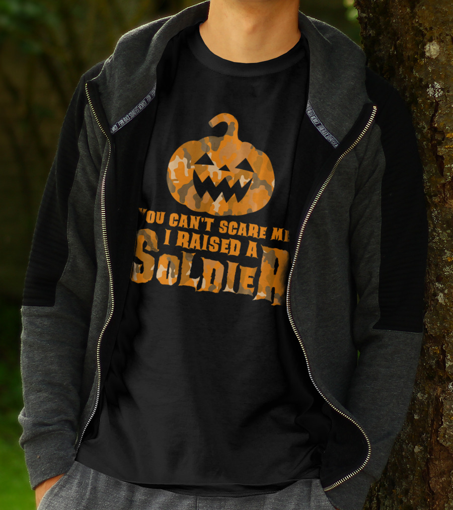 You Can't Scare Me I Raised A Soldier Halloween Camo Pumpkin T-Shirt