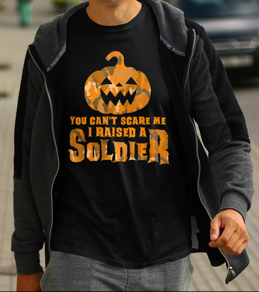 You Can't Scare Me I Raised A Soldier Halloween Camo Pumpkin T-Shirt