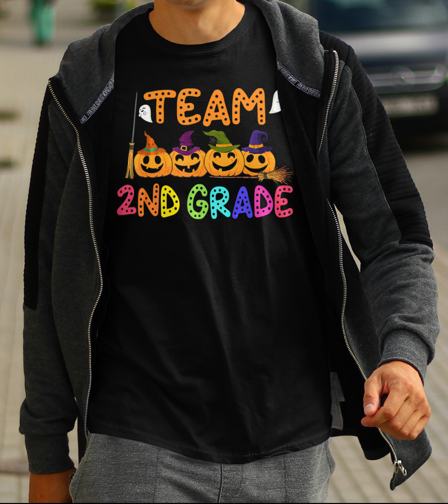 Team 2nd Grade Halloween Pumpkin Crew T-Shirt