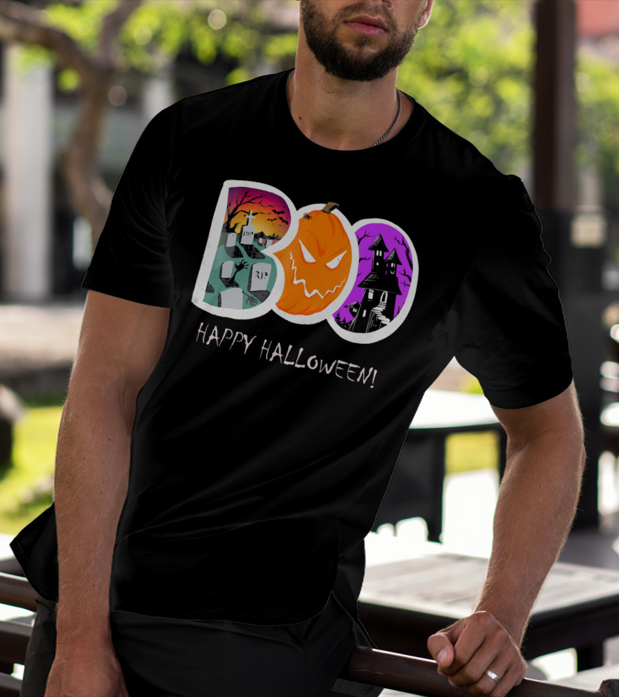 Happy Halloween Boo Trick Or Treat Pumpkin Graveyard Haunted House T-Shirt