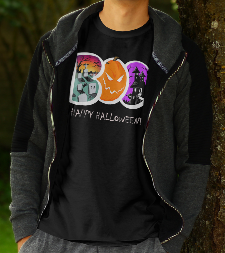 Happy Halloween Boo Trick Or Treat Pumpkin Graveyard Haunted House T-Shirt
