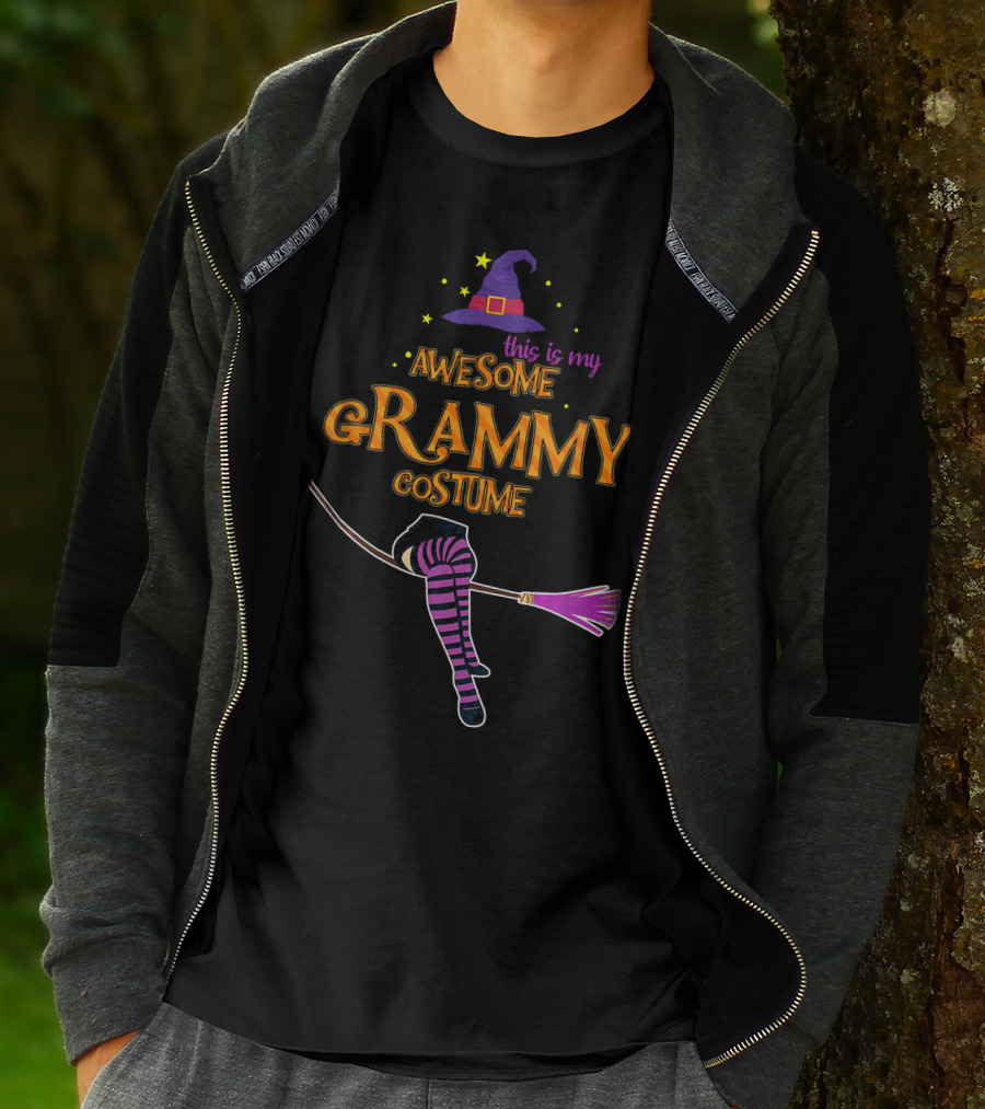 Halloween This Is My Awesome Grammy Costume Witch Hat Broomstick T-Shirt