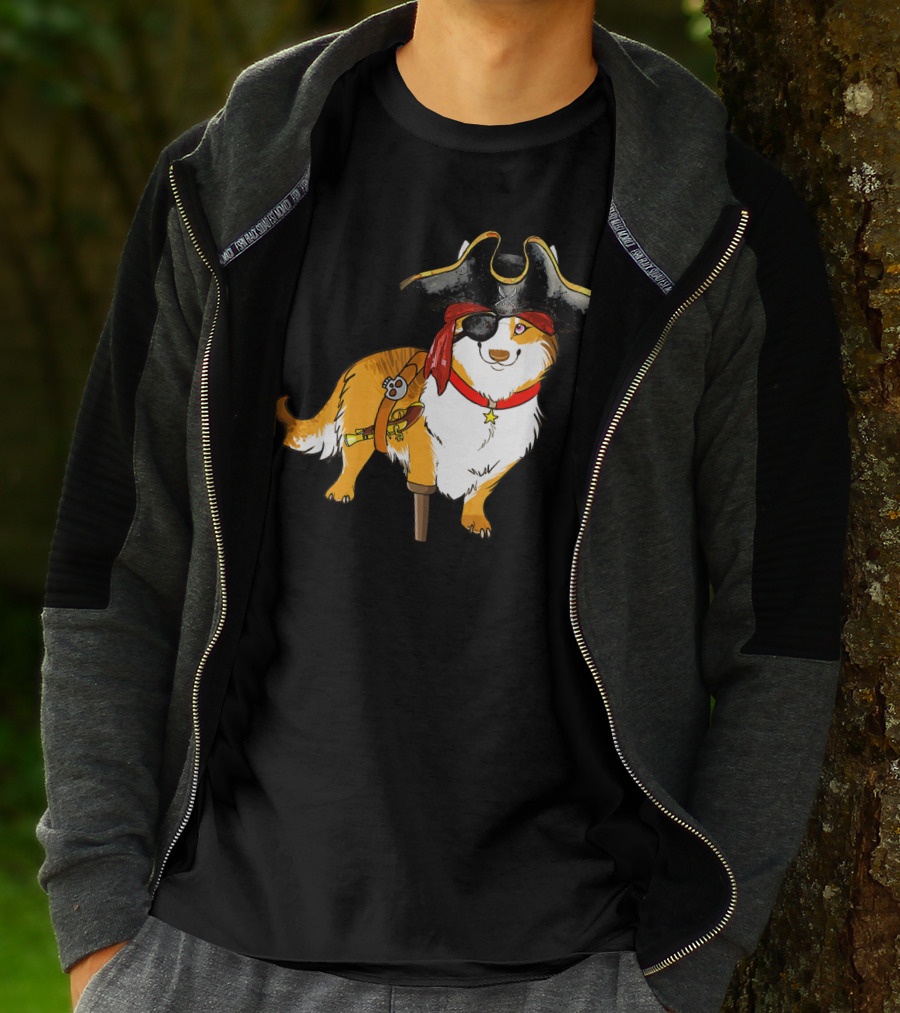 Funny Corgi Pirates With Pegleg And Eyepatch T-Shirt