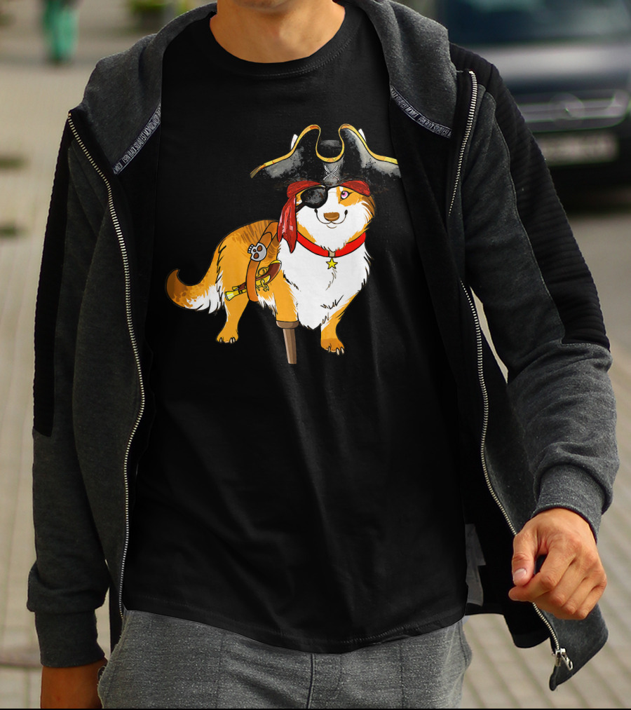 Funny Corgi Pirates With Pegleg And Eyepatch T-Shirt